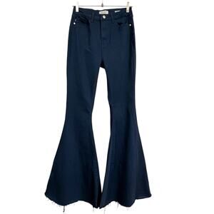 Judy Blue Super Flare Jeans Womens 9/29 Navy Raw Hem Stretch Bell Bottom
